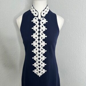 Lilly Pulitzer Callista Shift Dress true navy with white embroidered lace XS